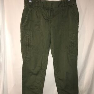 Loft Women's Green Elastic Waistband Zip Solid Capri Cargo Pants Size 00